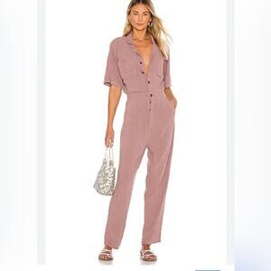 Free People Mauve Button-Front Jumpsuit